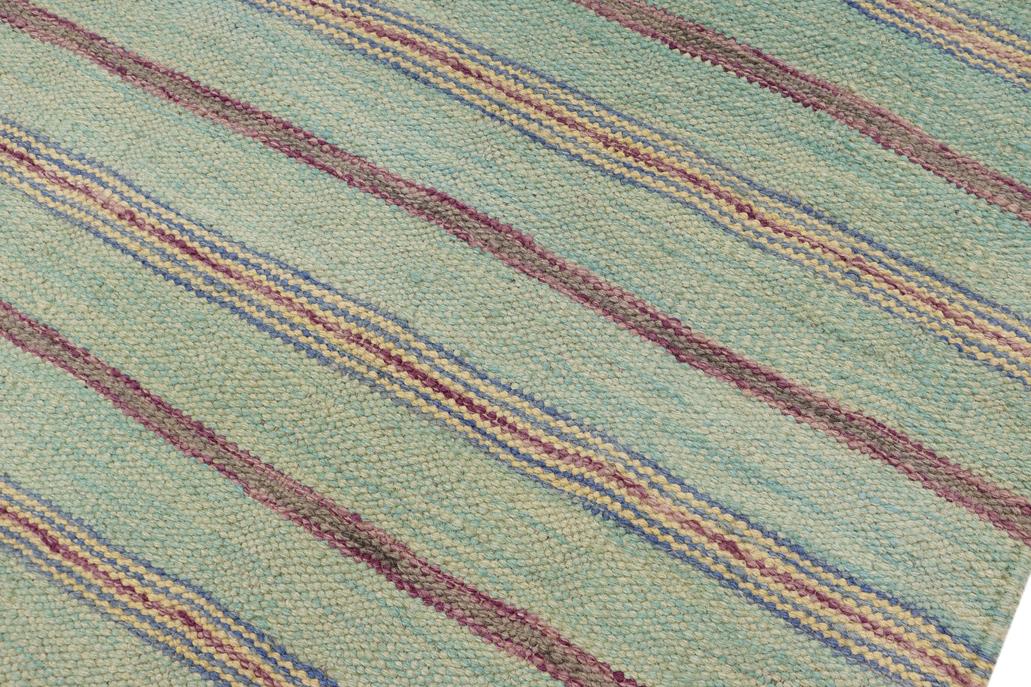 Flat Weave Kilim, Antique, Navaho, Vintage, Handmade, Modern Kilim Blue Purple Hand-Woven Rectangle 100% Wool Area Rug 5 x 7