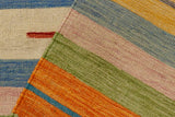 Flat Weave Kilim, Antique, Navaho, Vintage, Handmade, Modern Kilim Blue Beige Hand-Woven Rectangle 100% Wool Area Rug 4 x 6