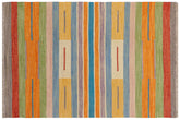 handmade Modern Kilim Blue Beige Hand-Woven RECTANGLE 100% WOOL area rug 4x6