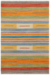 Flat Weave Kilim Antique Navaho Vintage handmade Modern Kilim Blue Beige Hand-Woven Rectangle 100% Wool Area Rug 4x6