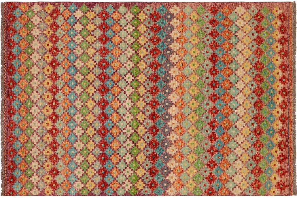 handmade Geometric Balouchi Rust Blue Hand Knotted RECTANGLE 100% WOOL area rug 5' x 8'