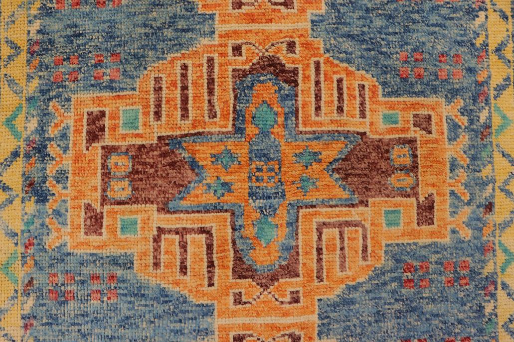 handmade Geometric Balouchi Blue Beige Hand Knotted RECTANGLE 100% WOOL area rug 4' x 6'