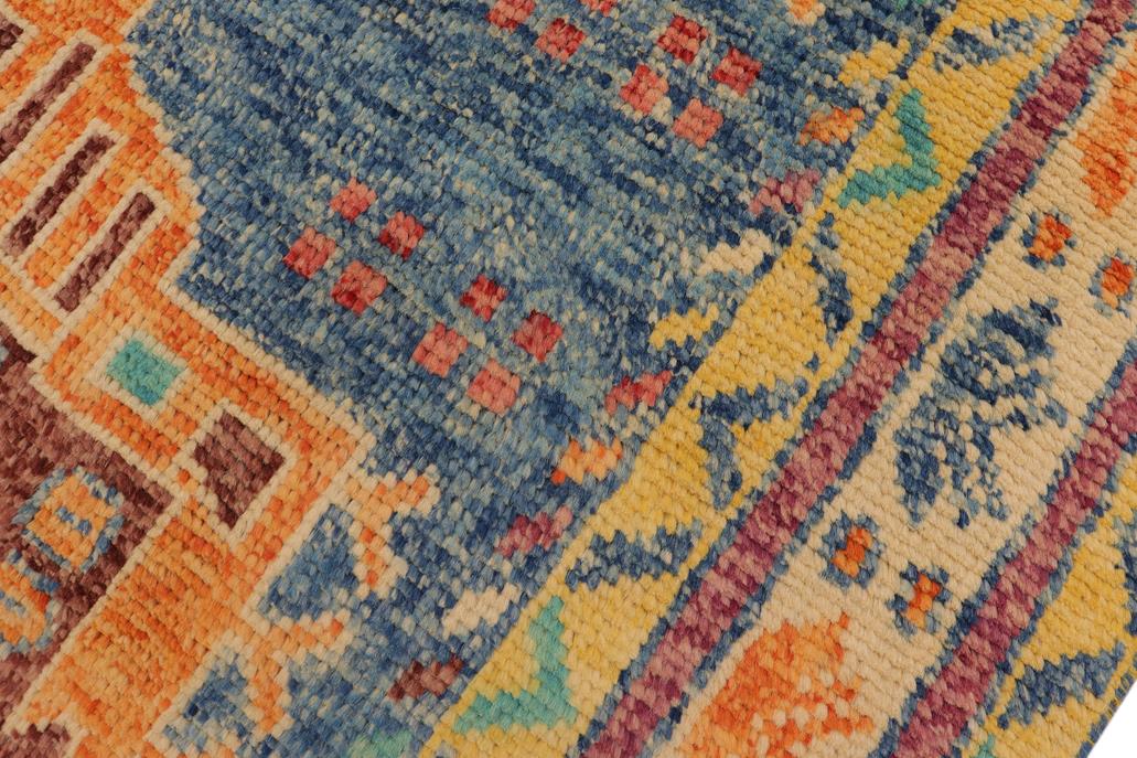 handmade Geometric Balouchi Blue Beige Hand Knotted RECTANGLE 100% WOOL area rug 4' x 6'