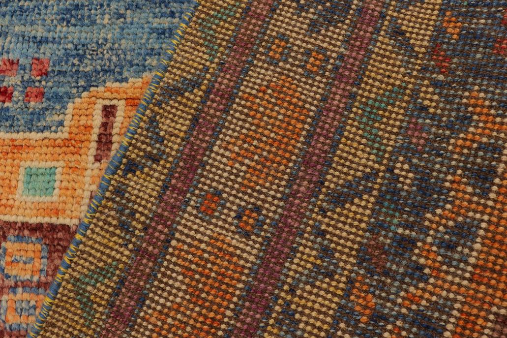 handmade Geometric Balouchi Blue Beige Hand Knotted RECTANGLE 100% WOOL area rug 4' x 6'