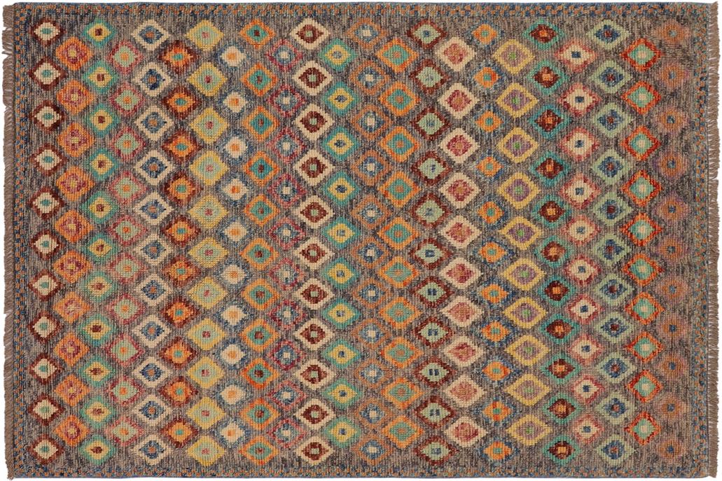 handmade Geometric Balouchi Gray Blue Hand Knotted RECTANGLE 100% WOOL area rug 4' x 6'