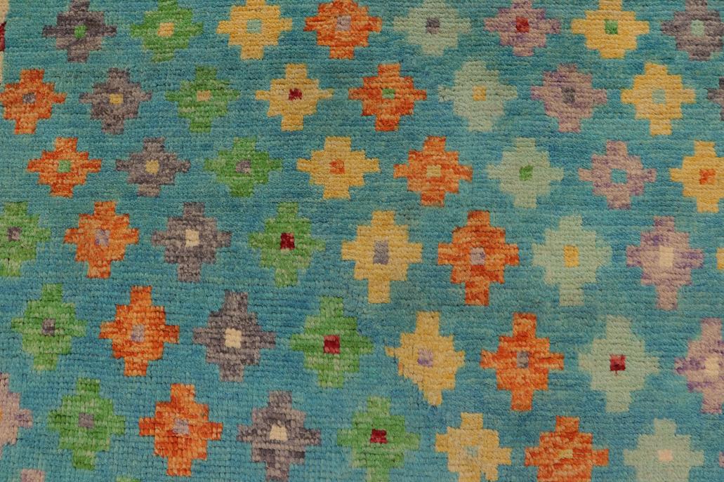 handmade Geometric Balouchi Blue Beige Hand Knotted RECTANGLE 100% WOOL area rug 4' x 6'