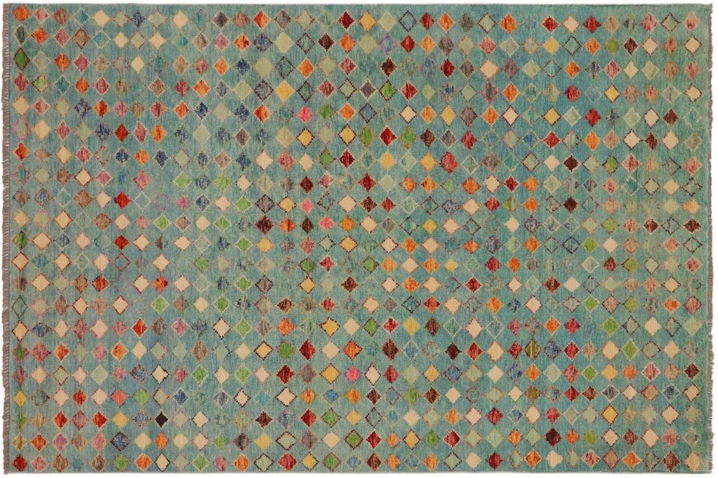 handmade Geometric Balouchi Blue Rust Hand Knotted RECTANGLE 100% WOOL area rug 5' x 8'