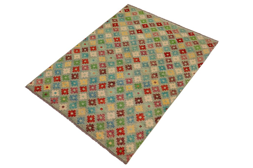handmade Geometric Balouchi Blue Rust Hand Knotted RECTANGLE 100% WOOL area rug 5' x 8'