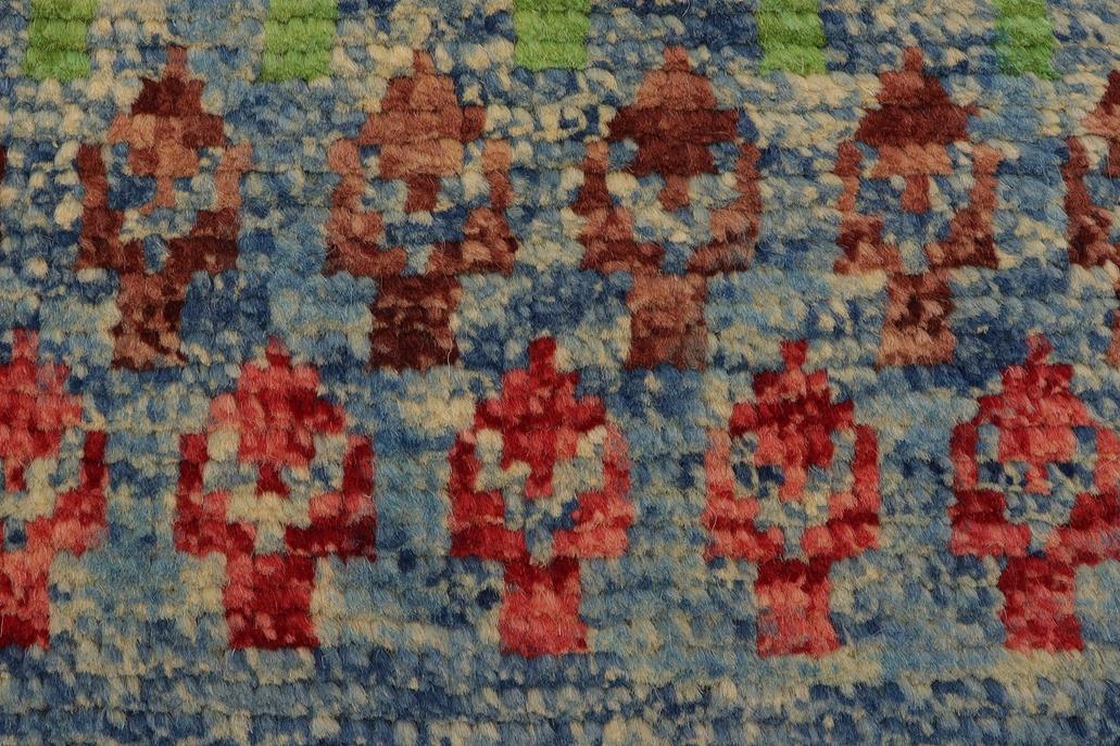 handmade Geometric Balouchi Blue Beige Hand Knotted RECTANGLE 100% WOOL area rug 5' x 7'