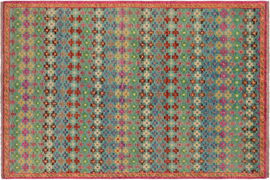 handmade Geometric Balouchi Blue Orange Hand Knotted RECTANGLE 100% WOOL area rug 5' x 8'