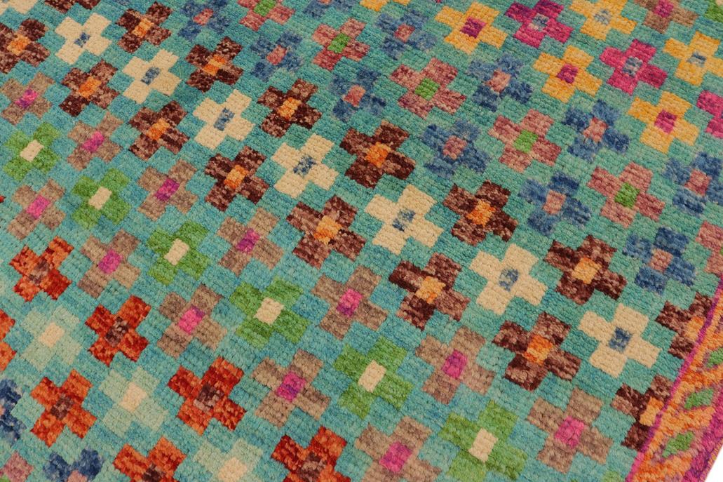 handmade Geometric Balouchi Blue Orange Hand Knotted RECTANGLE 100% WOOL area rug 5' x 8'