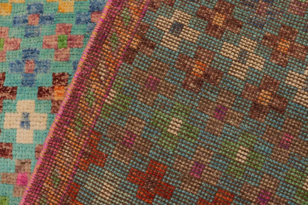 handmade Geometric Balouchi Blue Orange Hand Knotted RECTANGLE 100% WOOL area rug 5' x 8'
