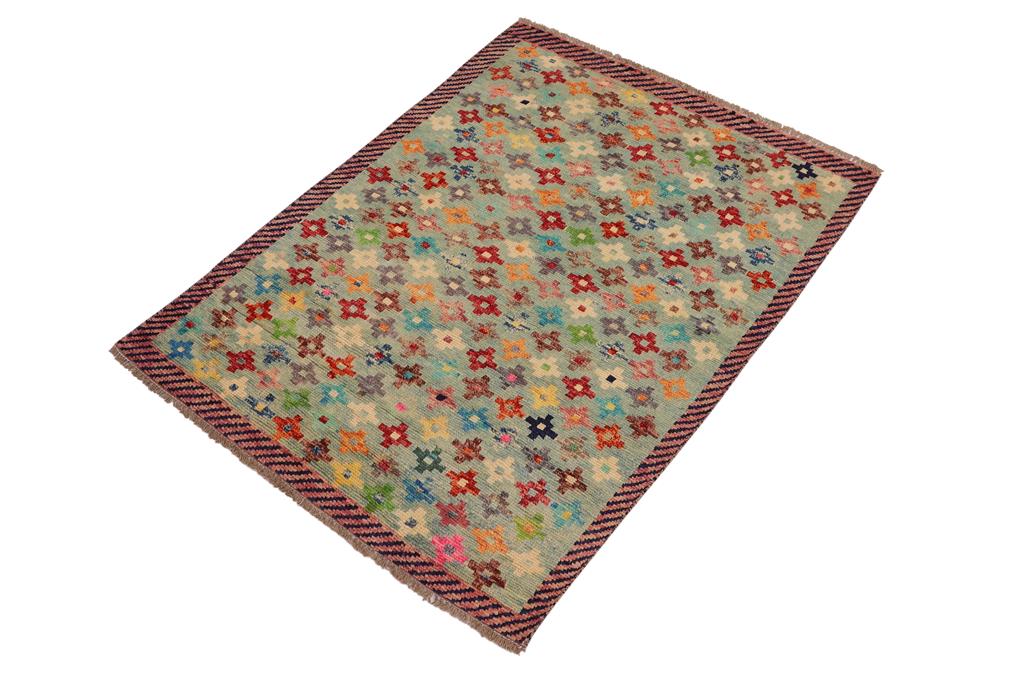 handmade Geometric Balouchi Blue Red Hand Knotted RECTANGLE 100% WOOL area rug 3' x 5'