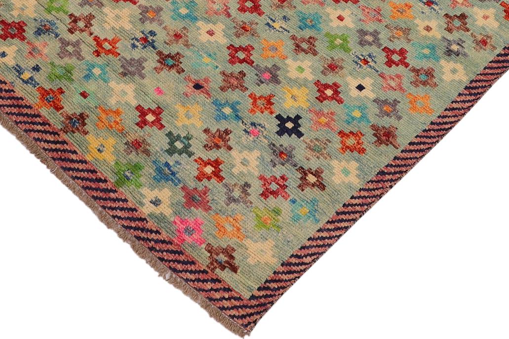 handmade Geometric Balouchi Blue Red Hand Knotted RECTANGLE 100% WOOL area rug 3' x 5'
