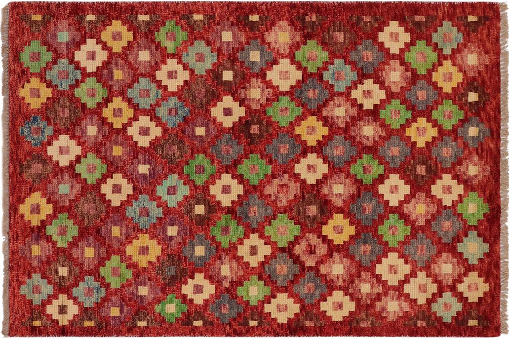handmade Geometric Balouchi Red Blue Hand Knotted RECTANGLE 100% WOOL area rug 3' x 5'