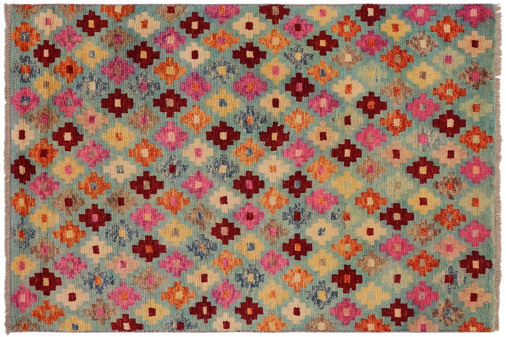 handmade Geometric Balouchi Blue Red Hand Knotted RECTANGLE 100% WOOL area rug 3' x 5'