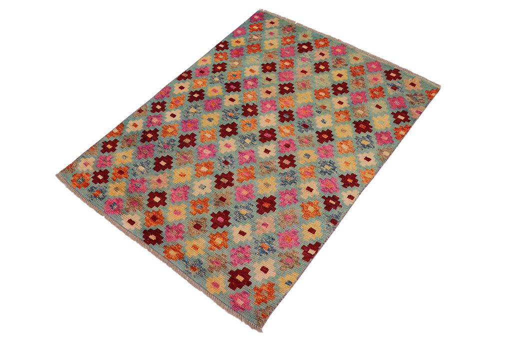 handmade Geometric Balouchi Blue Red Hand Knotted RECTANGLE 100% WOOL area rug 3' x 5'