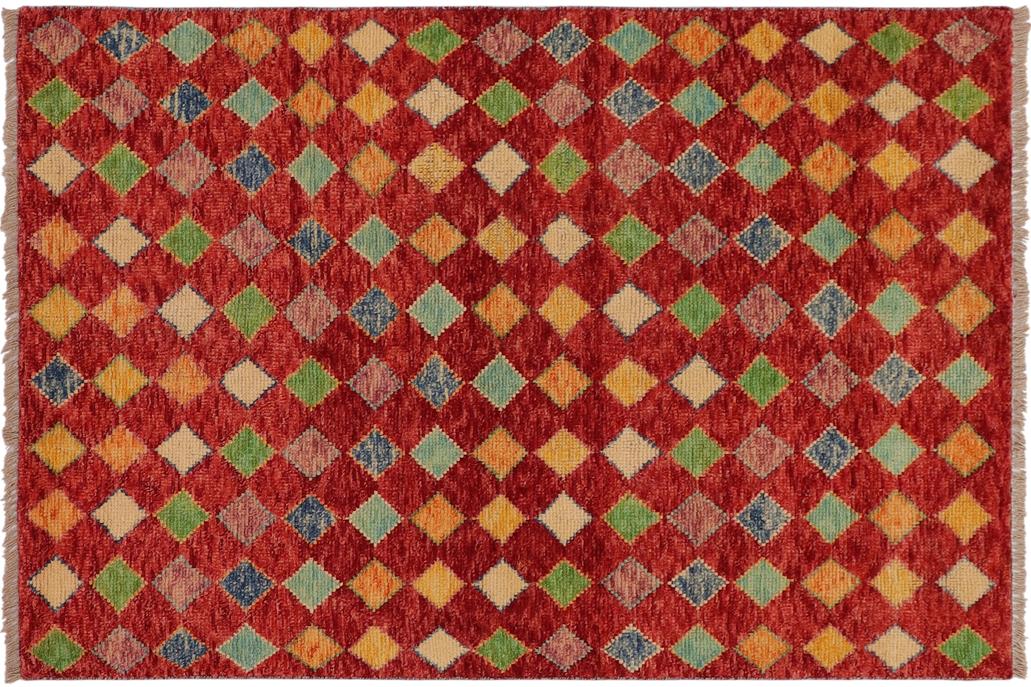 handmade Geometric Balouchi Red Blue Hand Knotted RECTANGLE 100% WOOL area rug 3' x 5'