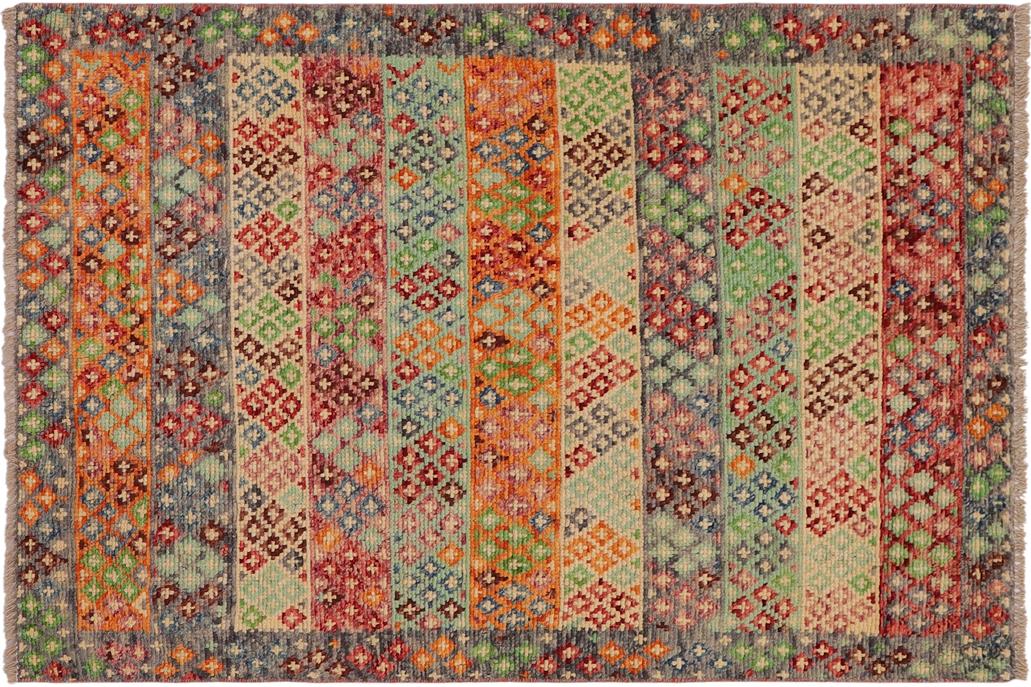 handmade Geometric Balouchi Blue Gray Hand Knotted RECTANGLE 100% WOOL area rug 3' x 5'