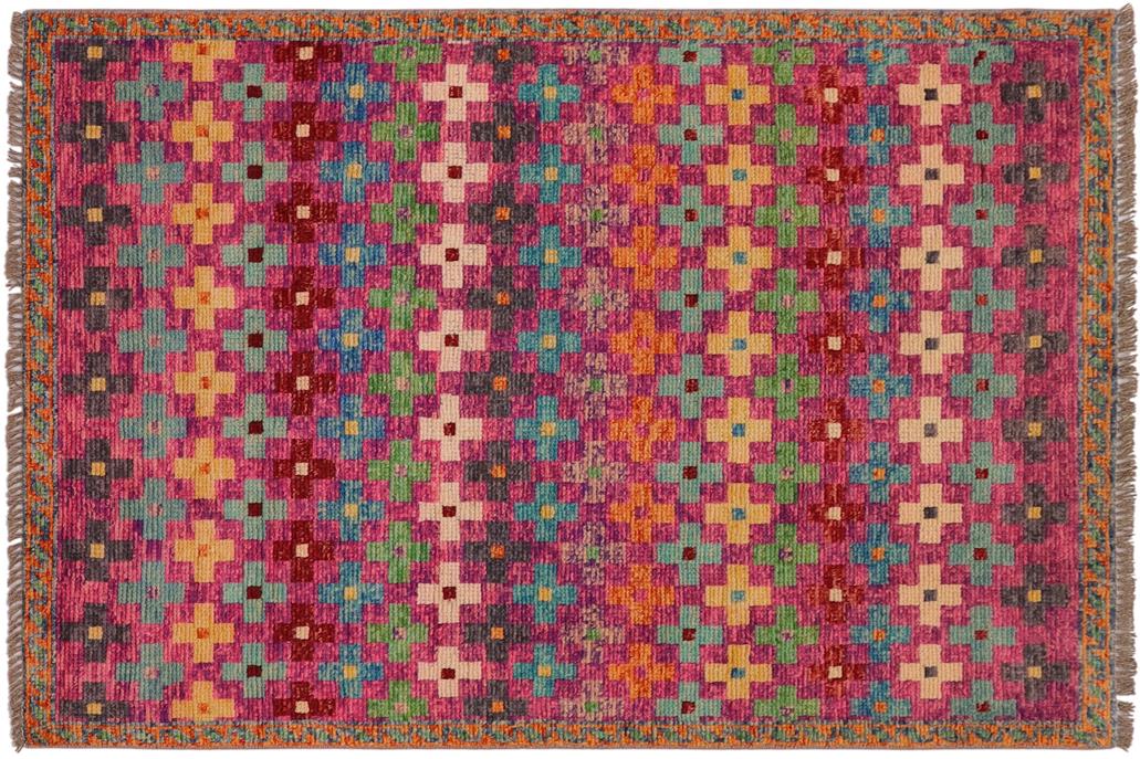 handmade Geometric Balouchi Pink Orange Hand Knotted RECTANGLE 100% WOOL area rug 3' x 5'