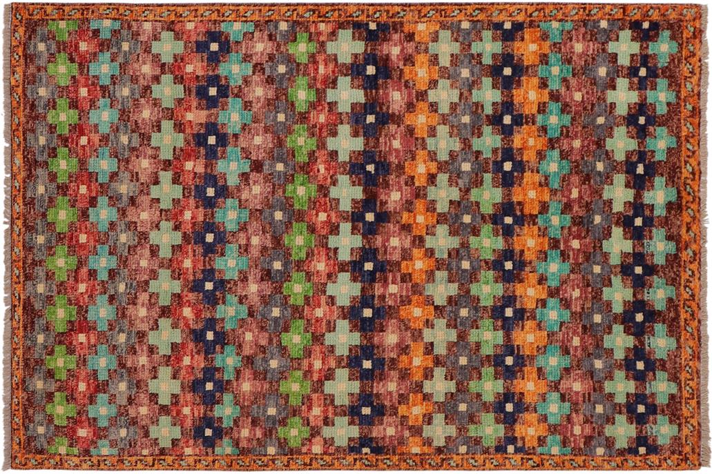 handmade Geometric Balouchi Maroon Orange Hand Knotted RECTANGLE 100% WOOL area rug 3' x 5'
