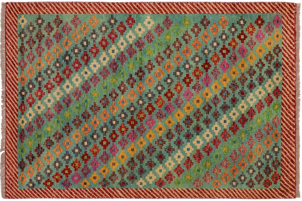 handmade Geometric Balouchi Blue Red Hand Knotted RECTANGLE 100% WOOL area rug 3' x 5'