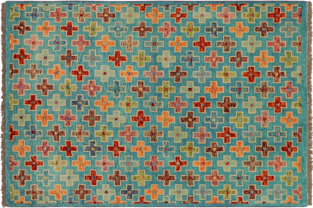 handmade Geometric Balouchi Blue Rust Hand Knotted RECTANGLE 100% WOOL area rug 3' x 5'