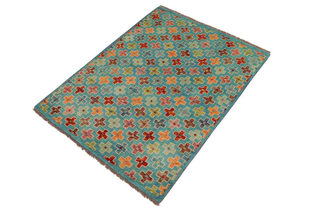 handmade Geometric Balouchi Blue Rust Hand Knotted RECTANGLE 100% WOOL area rug 3' x 5'