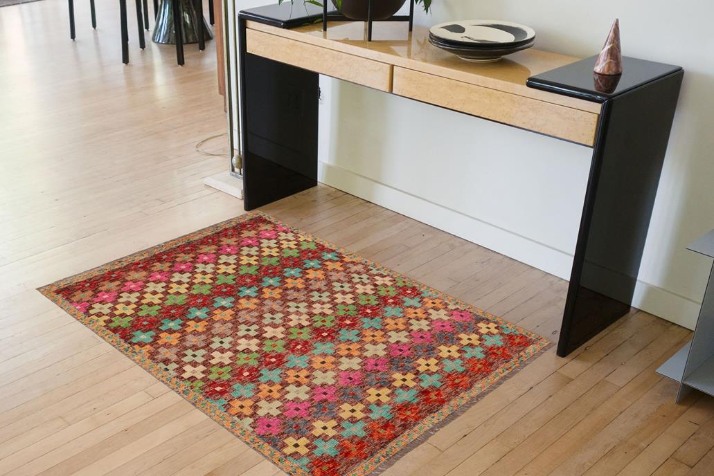 handmade Geometric Balouchi Maroon Blue Hand Knotted RECTANGLE 100% WOOL area rug 3' x 5'
