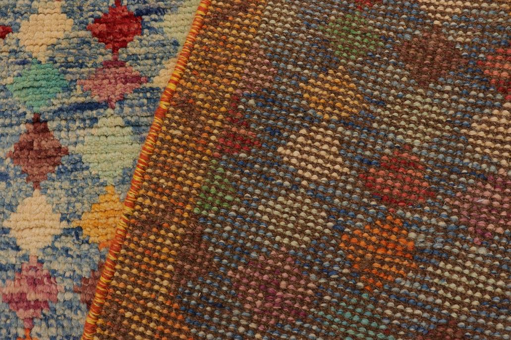 handmade Geometric Balouchi Blue Gold Hand Knotted RECTANGLE 100% WOOL area rug 4' x 5'