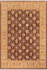 handmade Transitional Kafkaz Aubergine Beige Hand Knotted RECTANGLE 100% WOOL area rug 8X9