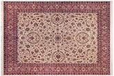 handmade Traditional Dabir Ivory Aubergine Hand Knotted RECTANGLE 100% WOOL area rug 9x13