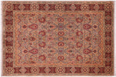 handmade Traditional Lahore Taupe Maroon Hand Knotted RECTANGLE 100% WOOL area rug 9x13