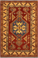 handmade Geometric Super Kazak Rust Tan Hand Knotted RECTANGLE 100% WOOL area rug 4X5