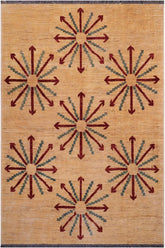 handmade Transitional Kafkaz Tan Red Hand Knotted RECTANGLE 100% WOOL area rug 5X7