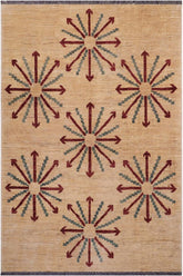 handmade Transitional Kafkaz Tan Red Hand Knotted RECTANGLE 100% WOOL area rug 5X7