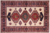 handmade Geometric Sherwan Beige Blue Hand Knotted RECTANGLE 100% WOOL area rug 5x7