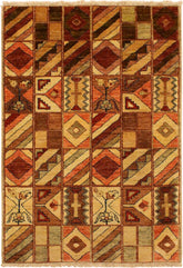 handmade Modern Gabbeh Beige Brown Hand Knotted RECTANGLE 100% WOOL area rug 3 X5