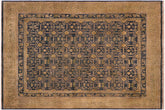 handmade Transitional Antique Blue Gold Hand Knotted RECTANGLE 100% WOOL area rug 6' x 7'
