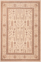 handmade Transitional Kafkaz Beige Brown Hand Knotted RECTANGLE 100% WOOL area rug 6X9