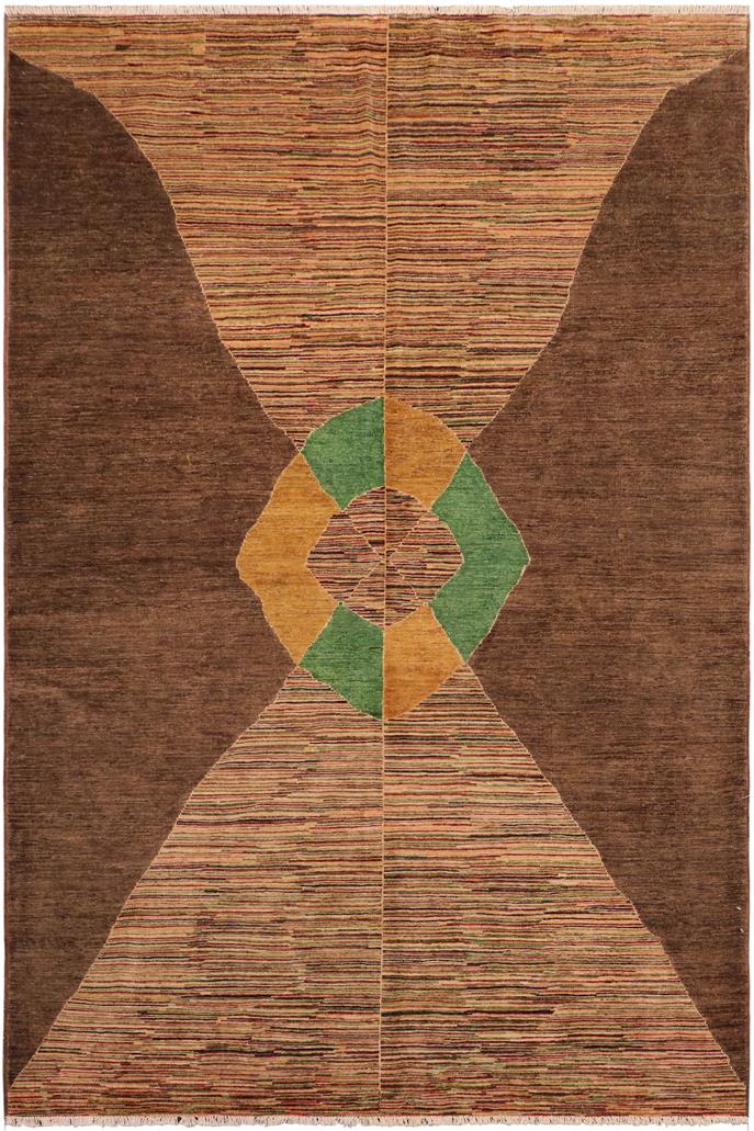 handmade Modern Gabbeh Brown Gold Hand Knotted RECTANGLE 100% WOOL area rug 6 X9