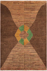 handmade Modern Gabbeh Brown Gold Hand Knotted RECTANGLE 100% WOOL area rug 6 X9