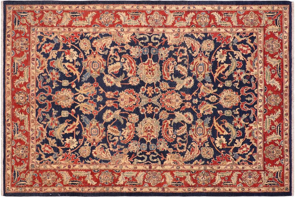 handmade Transitional Kafkaz Blue Red Hand Knotted RECTANGLE 100% WOOL area rug 6 x 9