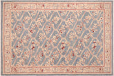 handmade Transitional Kafkaz Blue Tan Hand Knotted RECTANGLE 100% WOOL area rug 6' x 9'