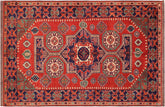 handmade Geometric Kargahi Rust Blue Hand Knotted RECTANGLE 100% WOOL area rug 6' x 9'