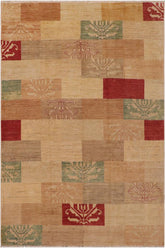 handmade Modern Kafkaz Tan Red Hand Knotted RECTANGLE 100% WOOL area rug 9 X11