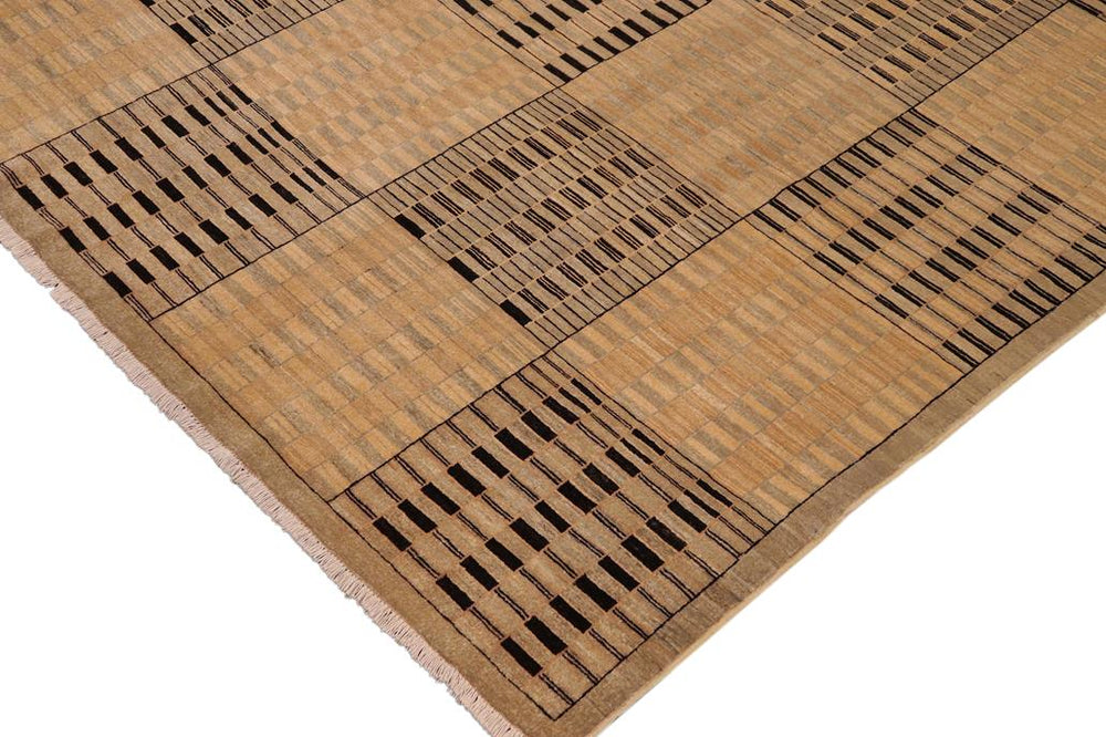 handmade Modern Gabbeh Green Tan Hand Knotted RECTANGLE 100% WOOL area rug 9 X12