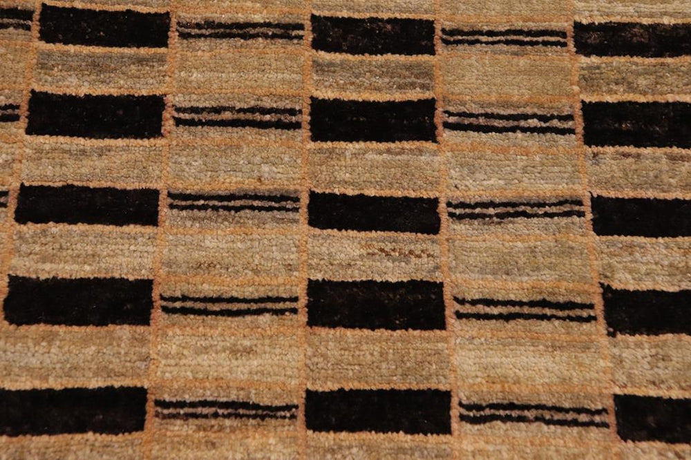 handmade Modern Gabbeh Green Tan Hand Knotted RECTANGLE 100% WOOL area rug 9 X12