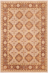 handmade Transitional Kafkaz Beige Brown Hand Knotted RECTANGLE 100% WOOL area rug 6X9