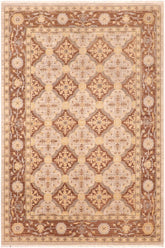 handmade Transitional Kafkaz Beige Brown Hand Knotted RECTANGLE 100% WOOL area rug 6X9